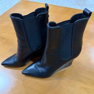 Veronica Beard Black Leather Wedge Boots